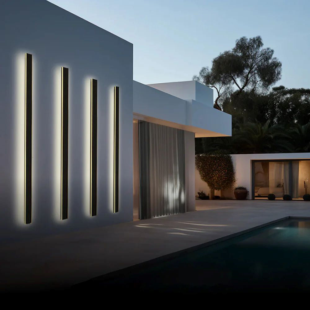 Ray Minimalista Lineal Metal Acrílico Aplique de Pared Exterior Negro