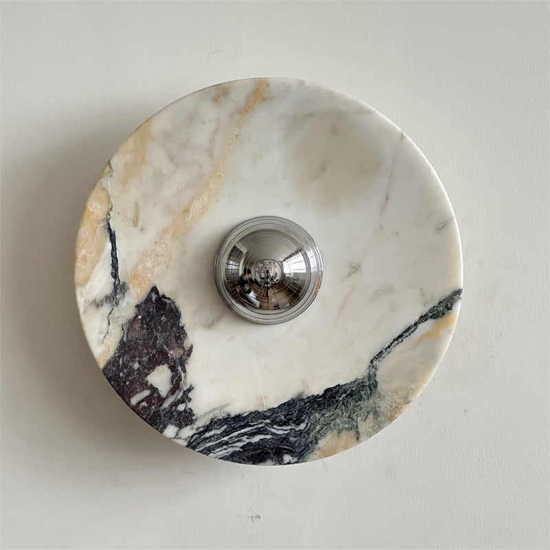 Zeno Modern Minimalist Round Chrome Marble Metal Wall Sconce - Lamp Copper