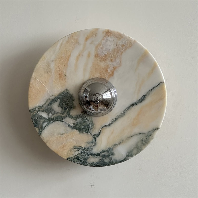 Zeno Modern Minimalist Round Chrome Marble Metal Wall Sconce - Lamp Copper