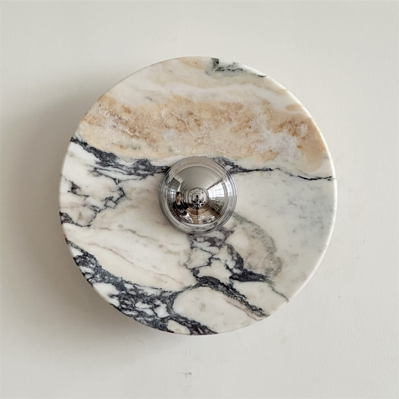 Zeno Modern Minimalist Round Chrome Marble Metal Wall Sconce - Lamp Copper