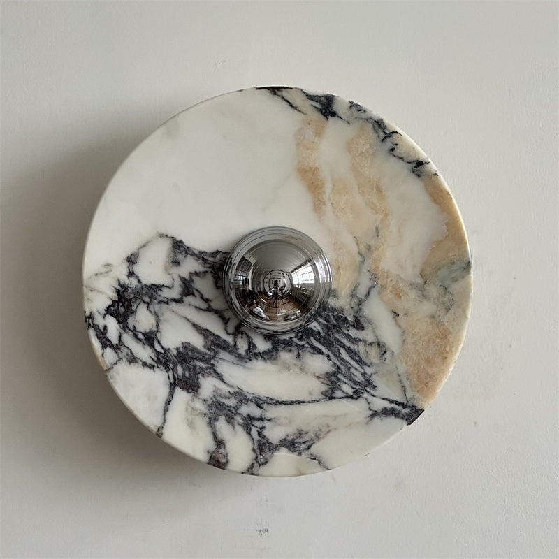 Zeno Modern Minimalist Round Chrome Marble Metal Wall Sconce - Lamp Copper