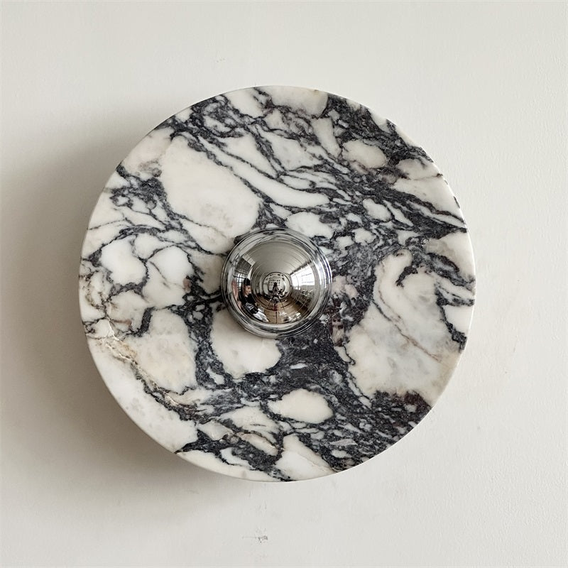 Zeno Modern Minimalist Round Chrome Marble Metal Wall Sconce - Lamp Copper