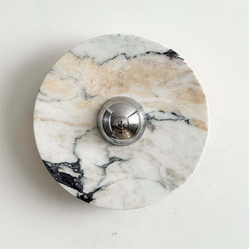Zeno Modern Minimalist Round Chrome Marble Metal Wall Sconce - Lamp Copper