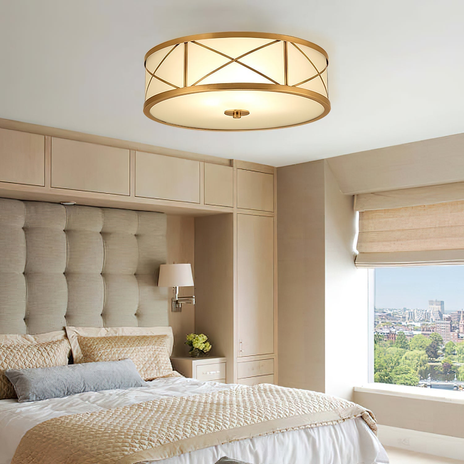 Vovene Modern Minimalist Brass Glass Ceiling Light - Lamp Copper