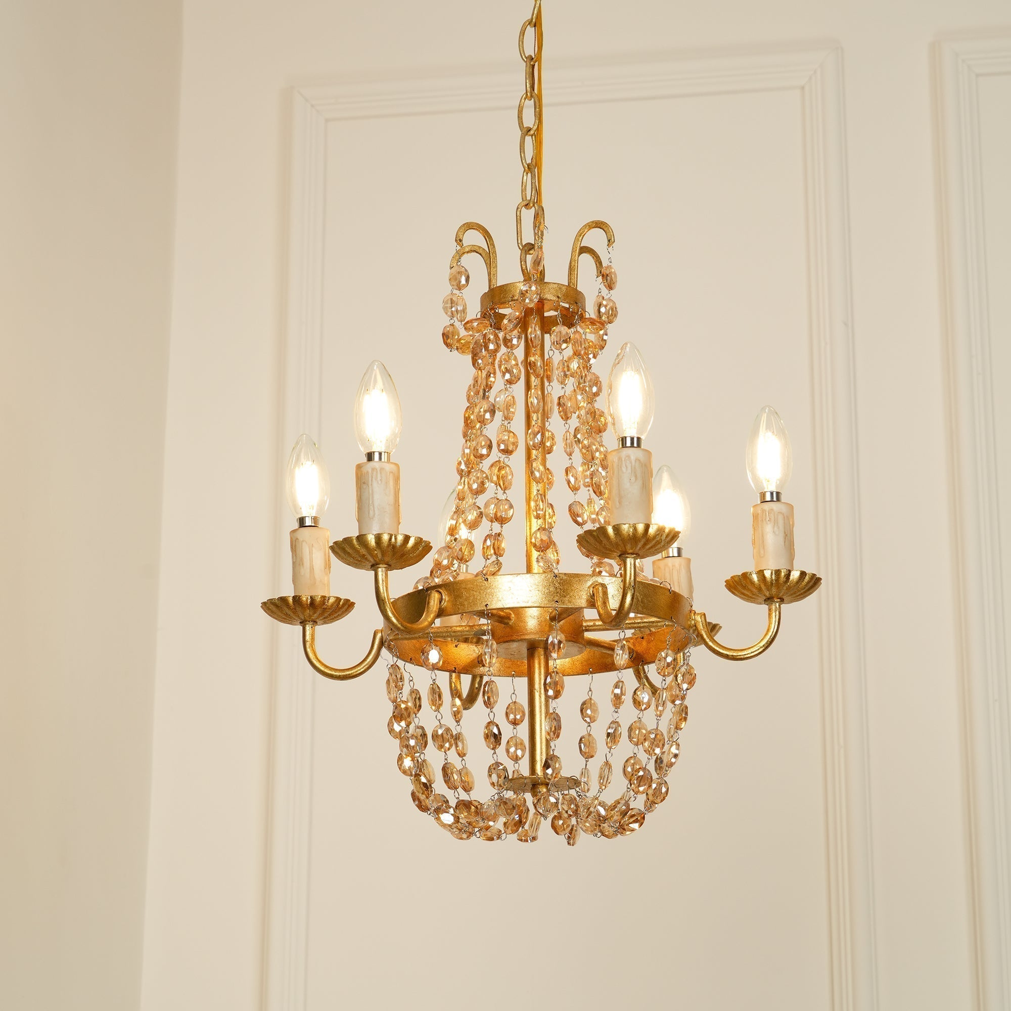 Oraeisra Vintage Flea Market Crystal Chandelier - Lamp Copper