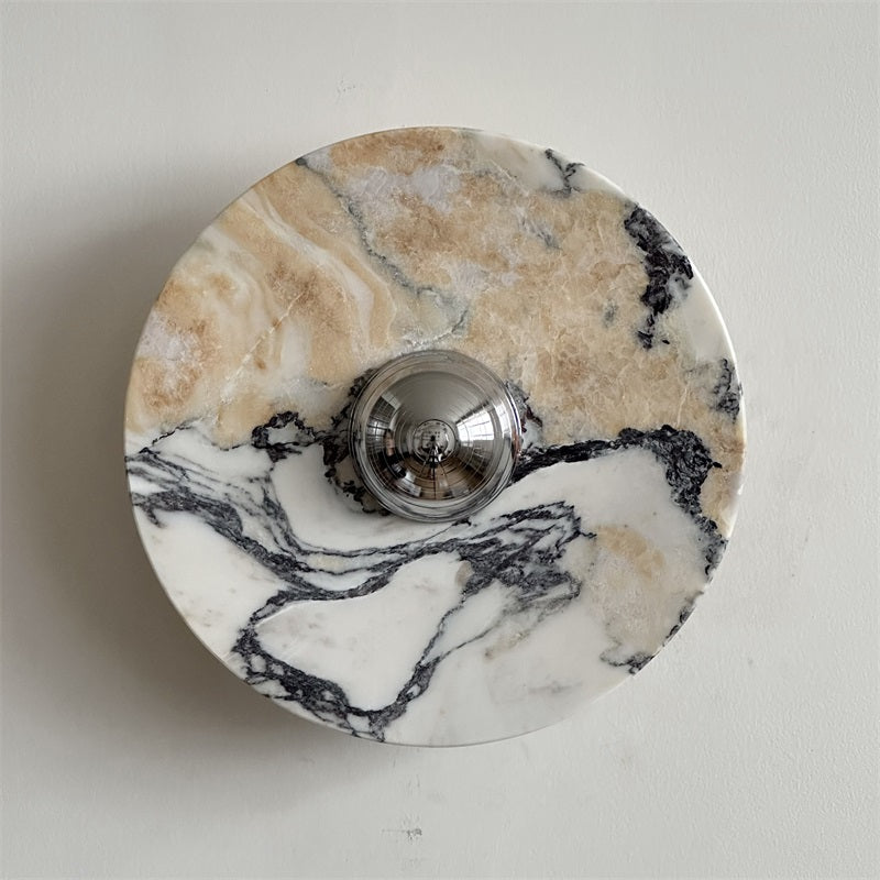 Zeno Modern Minimalist Round Chrome Marble Metal Wall Sconce - Lamp Copper