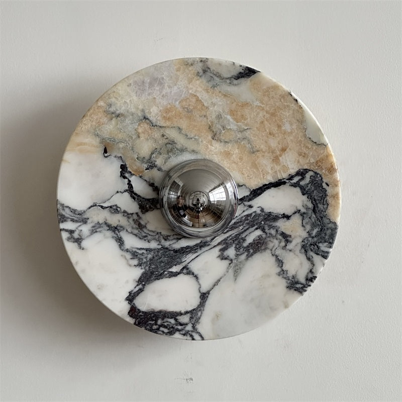 Zeno Modern Minimalist Round Chrome Marble Metal Wall Sconce - Lamp Copper