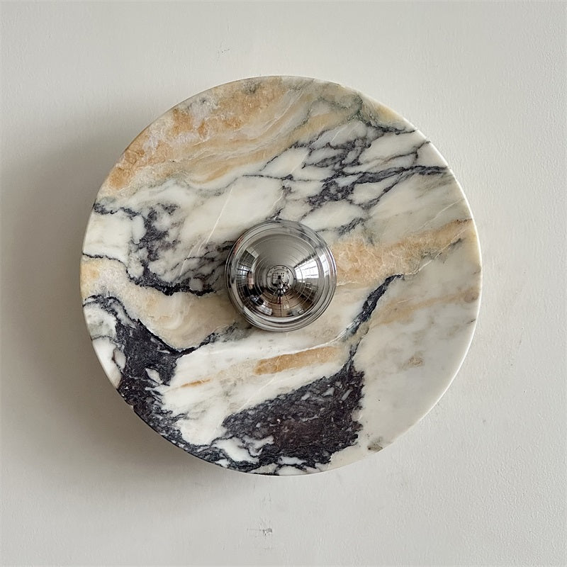 Zeno Modern Minimalist Round Chrome Marble Metal Wall Sconce - Lamp Copper