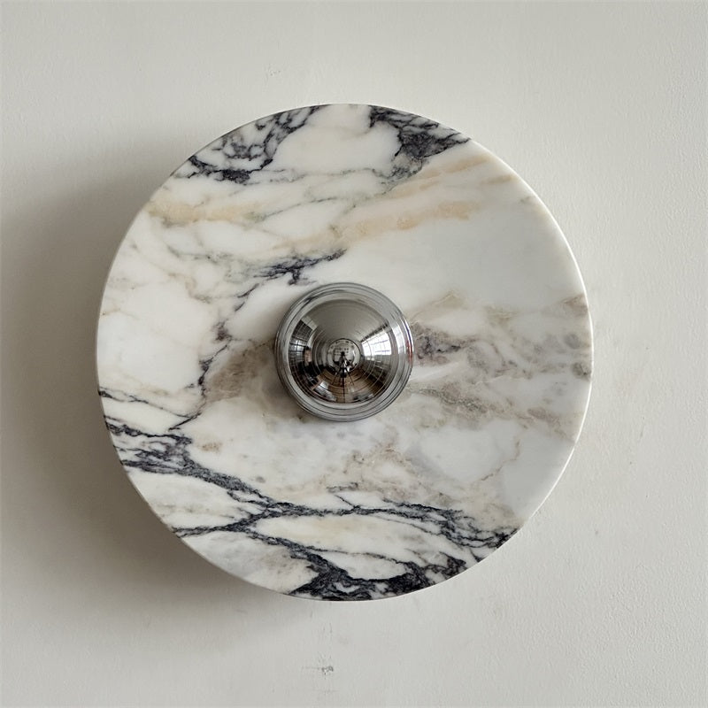 Zeno Modern Minimalist Round Chrome Marble Metal Wall Sconce - Lamp Copper