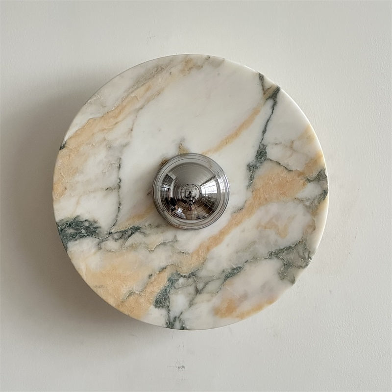Zeno Modern Minimalist Round Chrome Marble Metal Wall Sconce - Lamp Copper