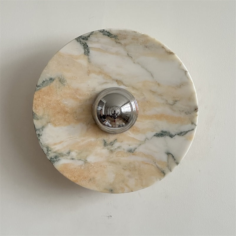 Zeno Modern Minimalist Round Chrome Marble Metal Wall Sconce - Lamp Copper