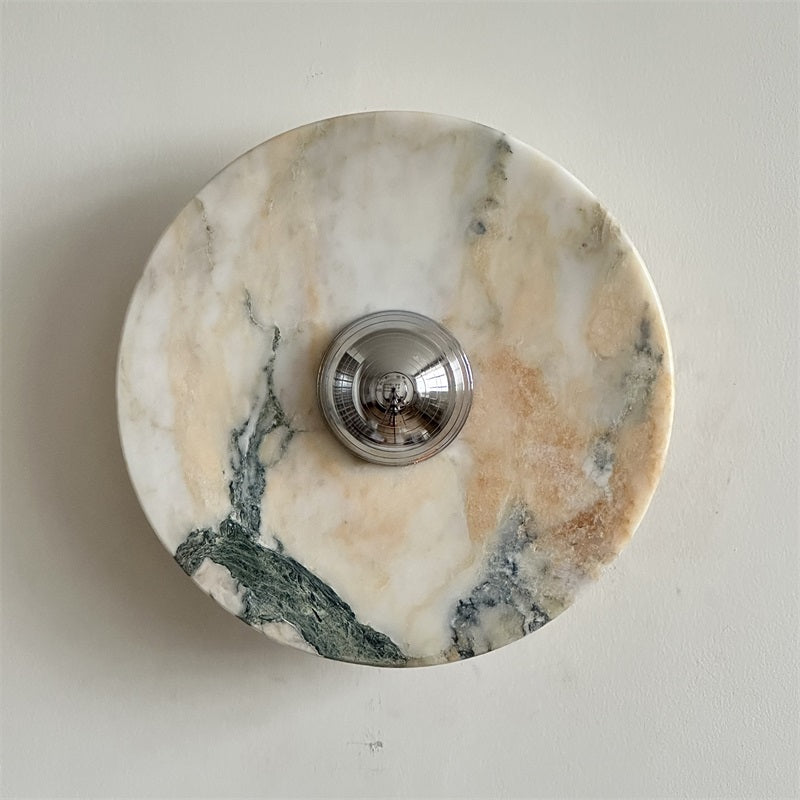 Zeno Modern Minimalist Round Chrome Marble Metal Wall Sconce - Lamp Copper