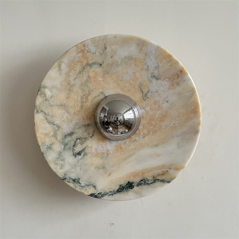Zeno Modern Minimalist Round Chrome Marble Metal Wall Sconce - Lamp Copper