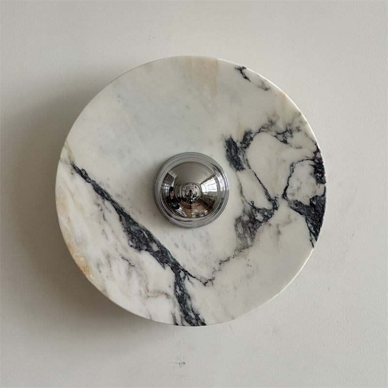 Zeno Modern Minimalist Round Chrome Marble Metal Wall Sconce - Lamp Copper