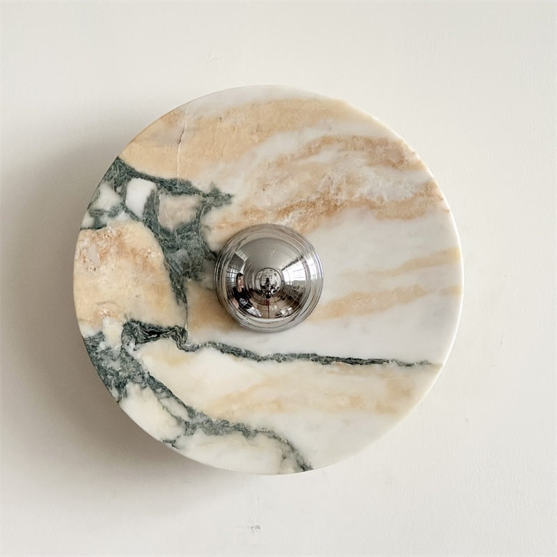 Zeno Modern Minimalist Round Chrome Marble Metal Wall Sconce - Lamp Copper