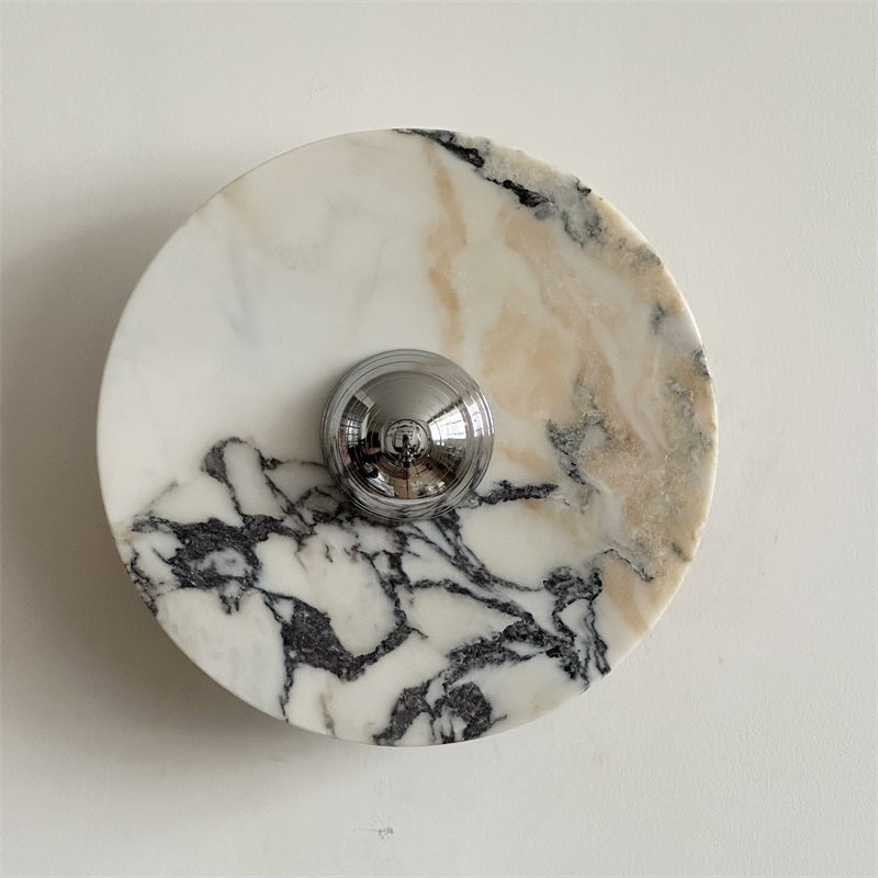 Zeno Modern Minimalist Round Chrome Marble Metal Wall Sconce - Lamp Copper