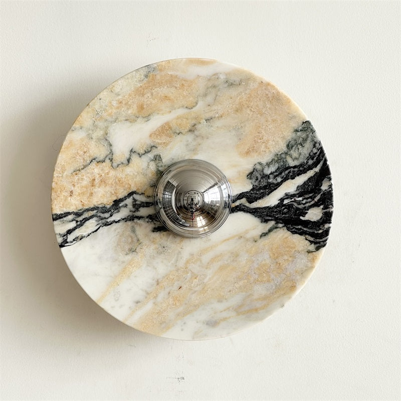 Zeno Modern Minimalist Round Chrome Marble Metal Wall Sconce - Lamp Copper