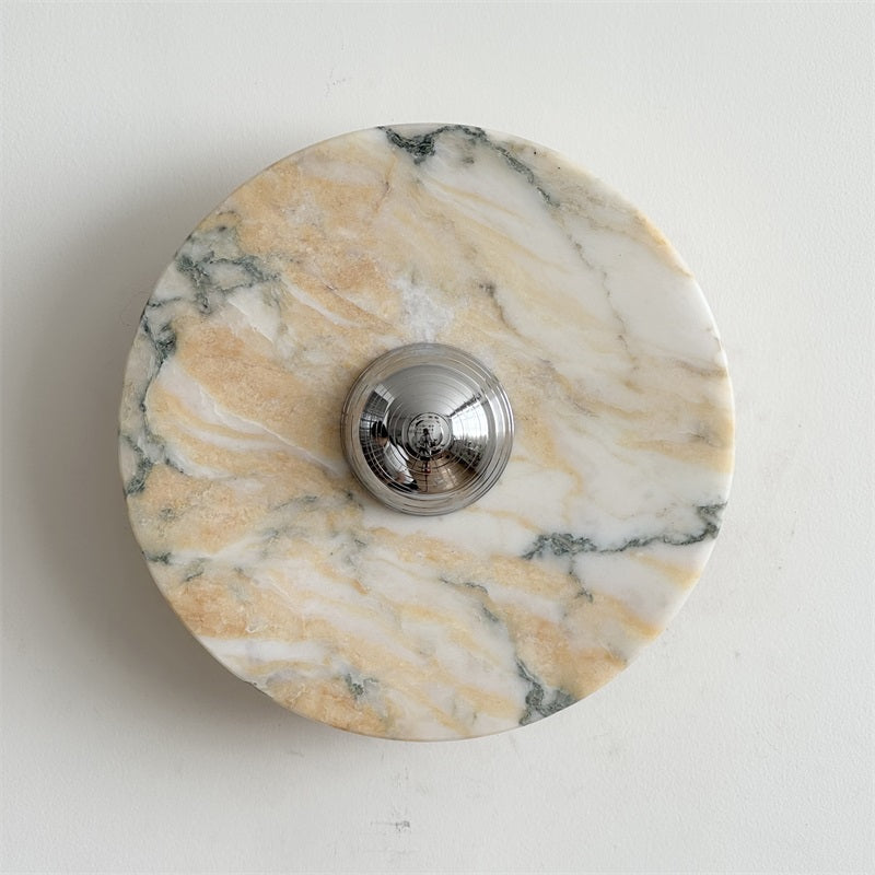 Zeno Modern Minimalist Round Chrome Marble Metal Wall Sconce - Lamp Copper