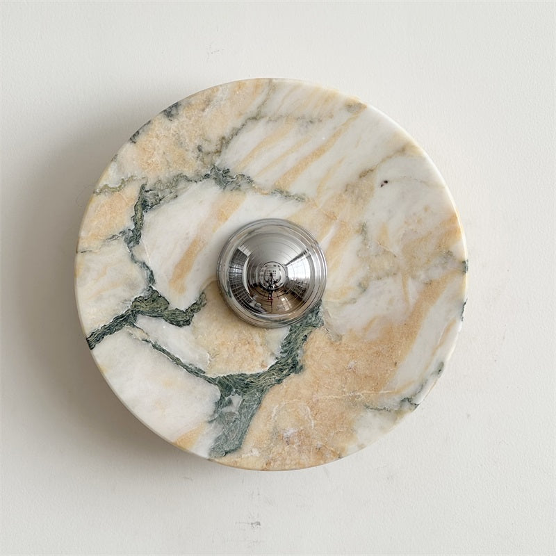 Zeno Modern Minimalist Round Chrome Marble Metal Wall Sconce - Lamp Copper