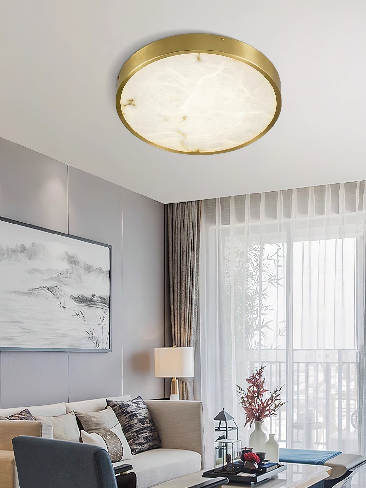 Uzoror Modern Minimalist Recessed Alabaster Ceiling Light - Lamp Copper