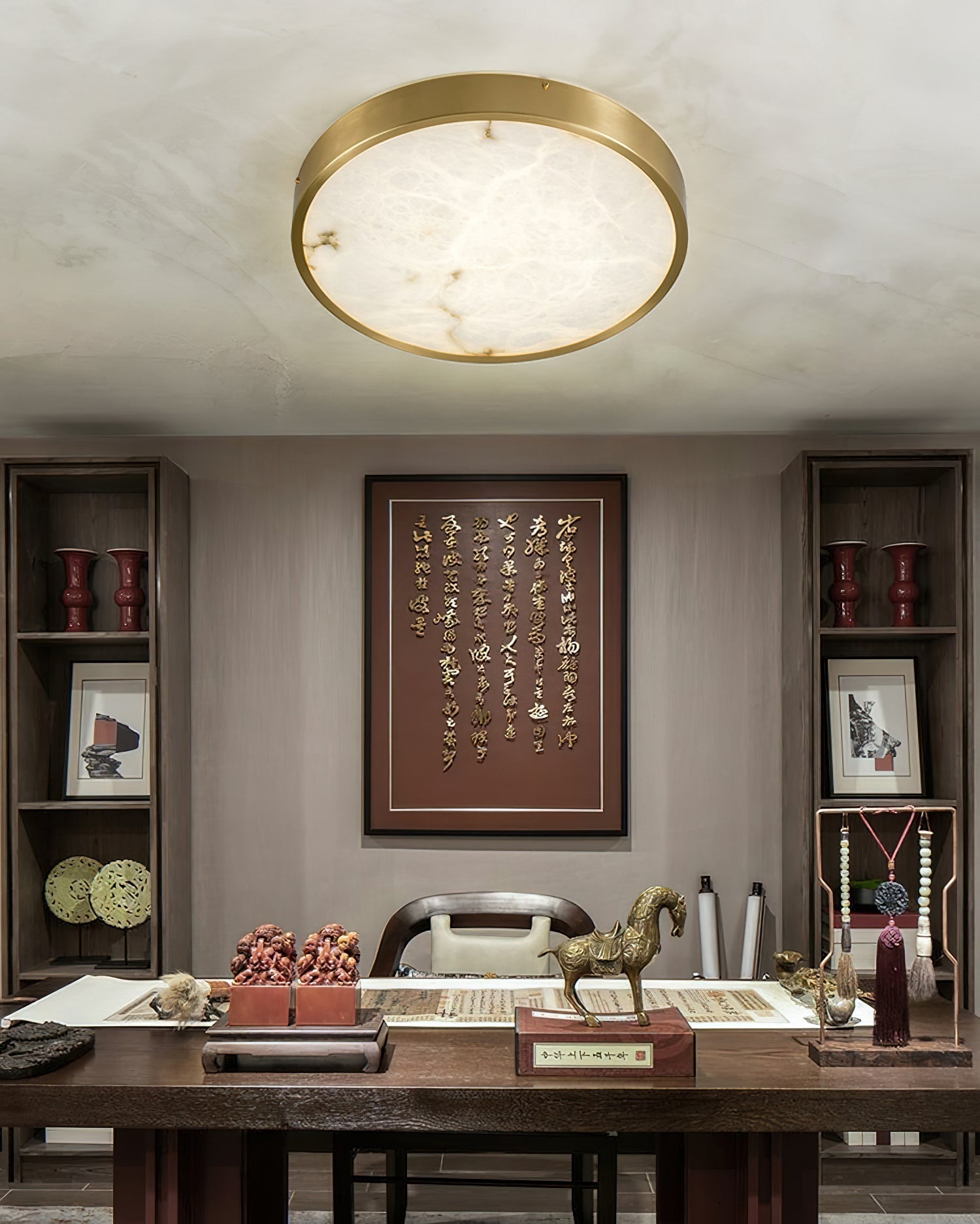 Uzoror Modern Minimalist Recessed Alabaster Ceiling Light - Lamp Copper
