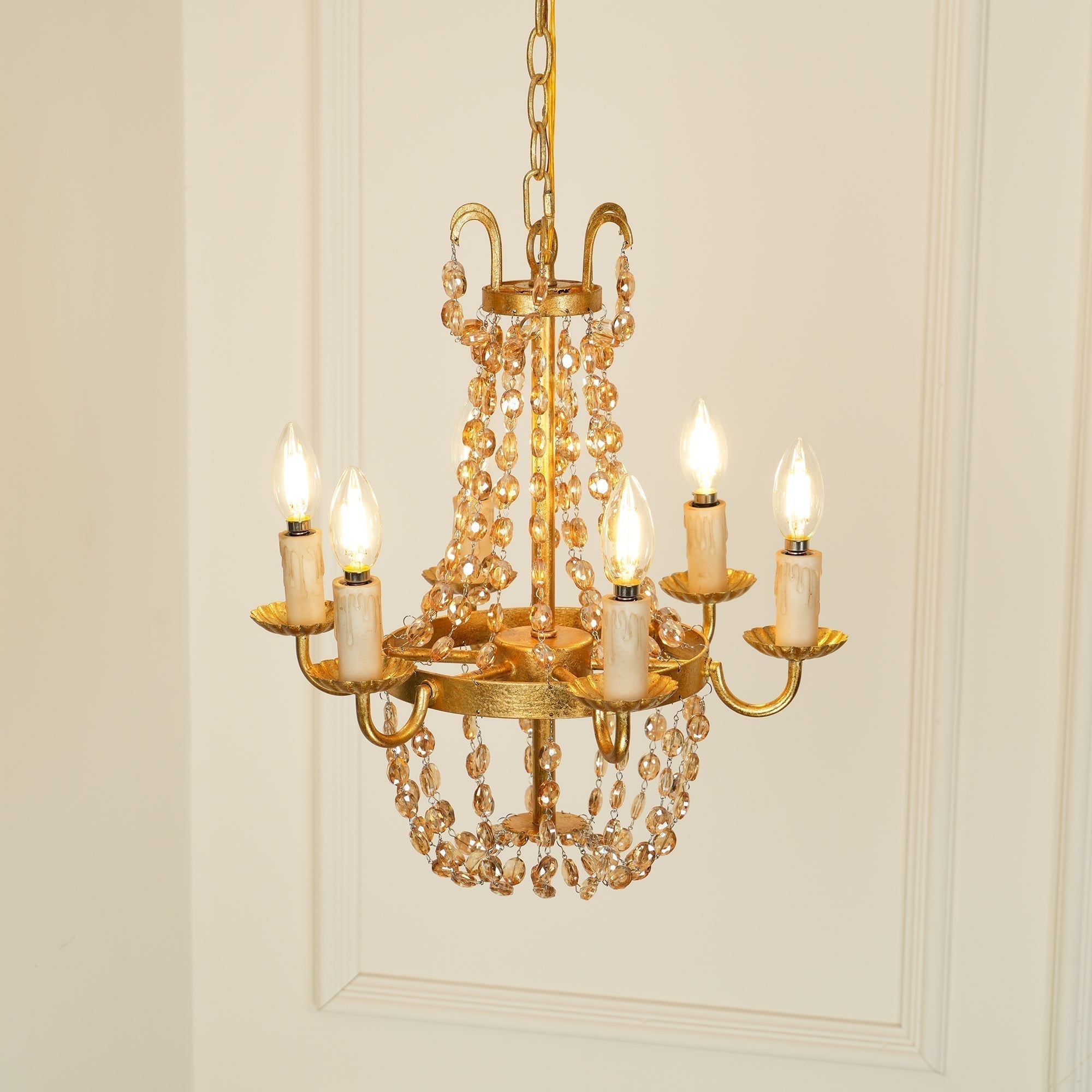 Oraeisra Vintage Flea Market Crystal Chandelier - Lamp Copper