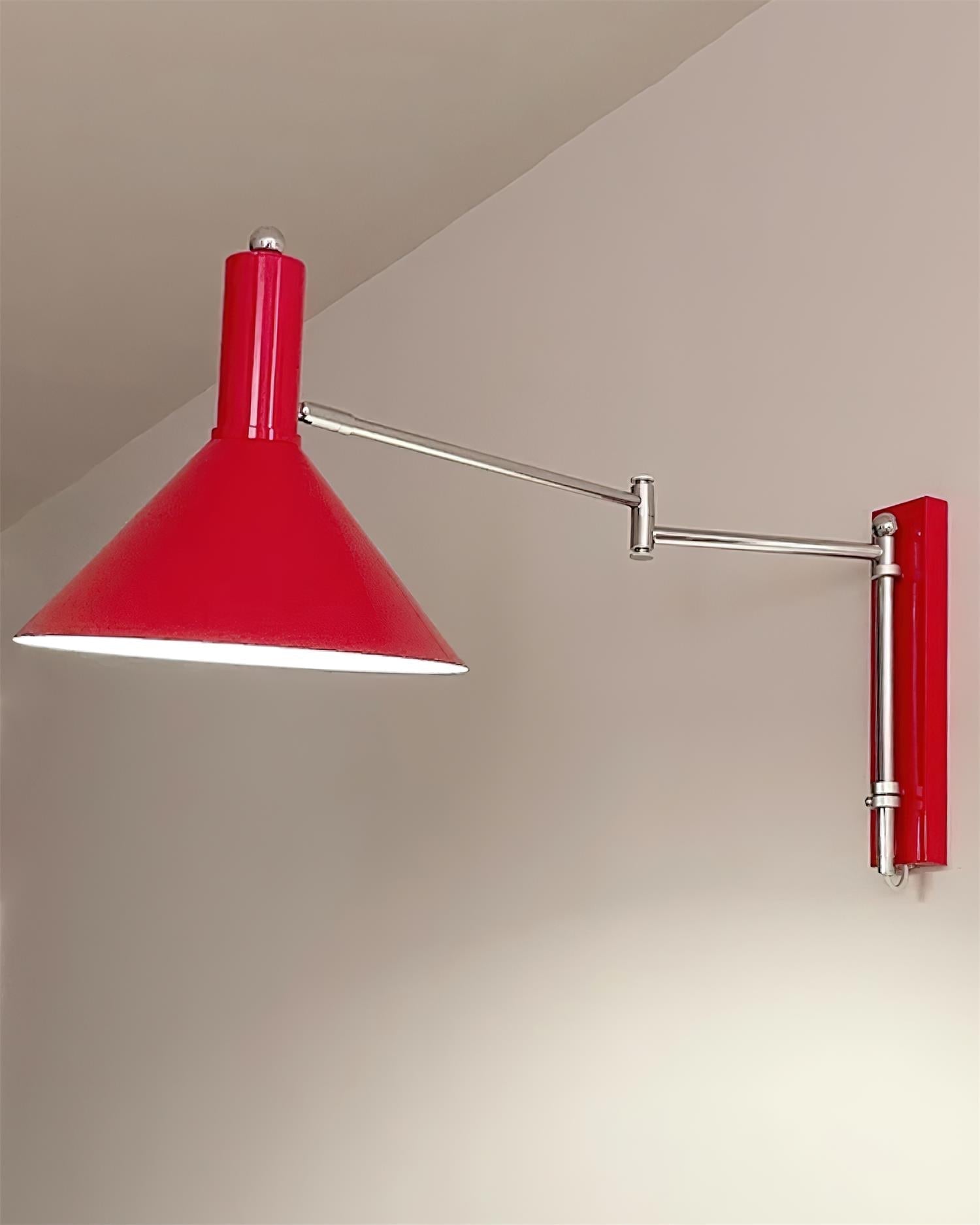 Wall Lamp Modern Adjustable Metal Arm Red Shade Reading Light - Letslighting