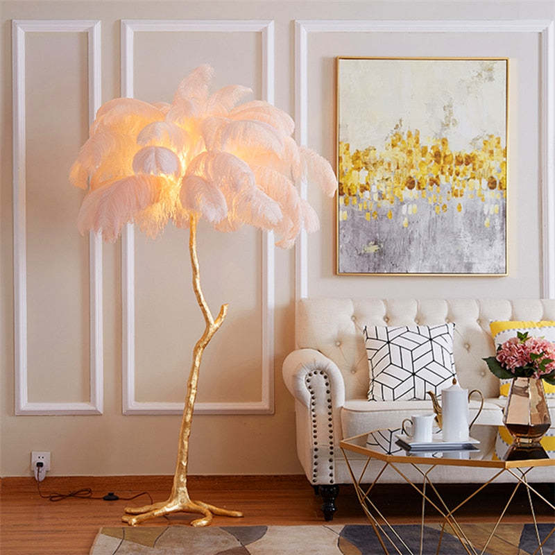 O'Moore Luxury Árbol Pluma/Resina Lámpara de Pie/Mesa